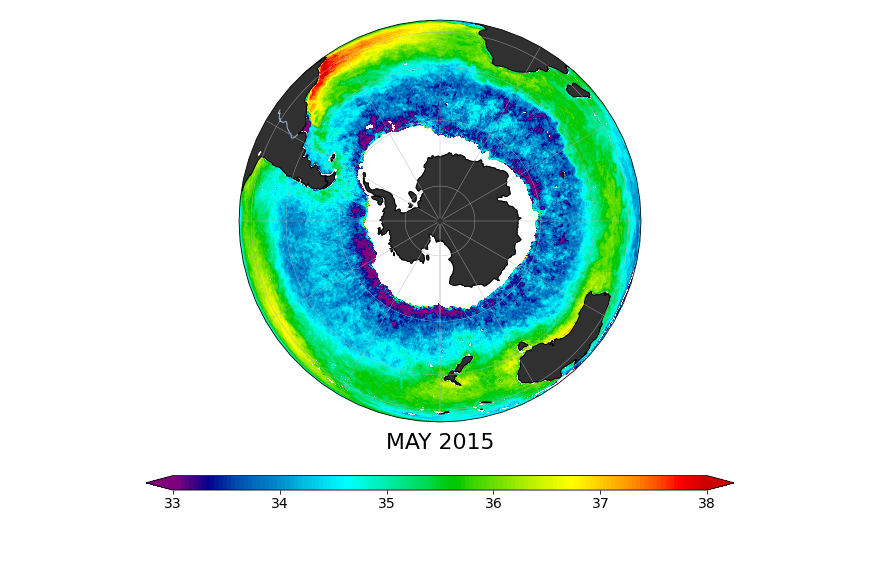 Sea Surface Salinity, May 2015