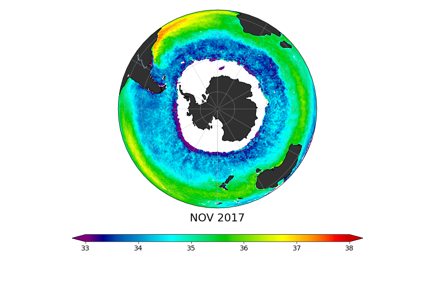 Sea Surface Salinity, November 2017