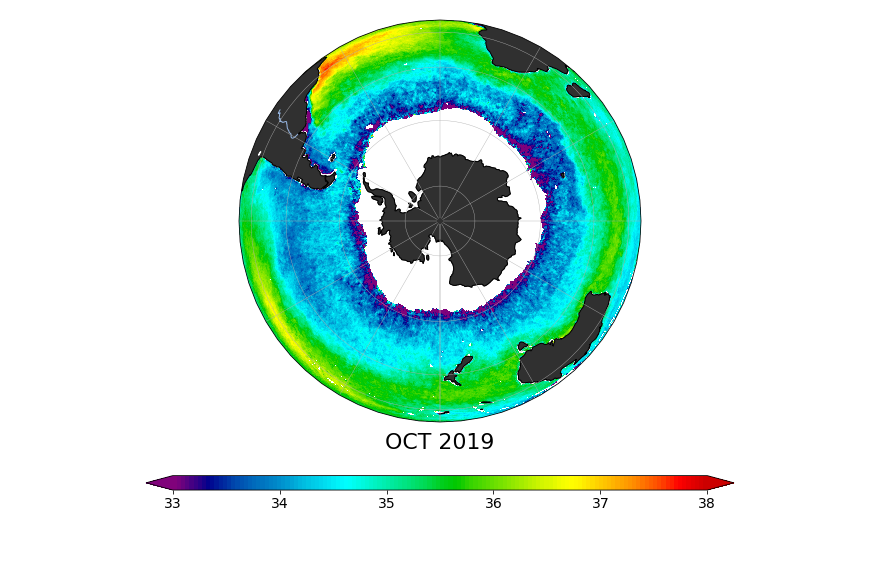 Sea Surface Salinity, October 2019