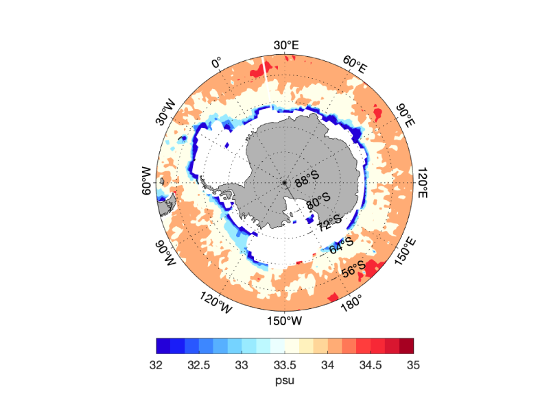 Sea surface salinity of the Antarctic Ocean