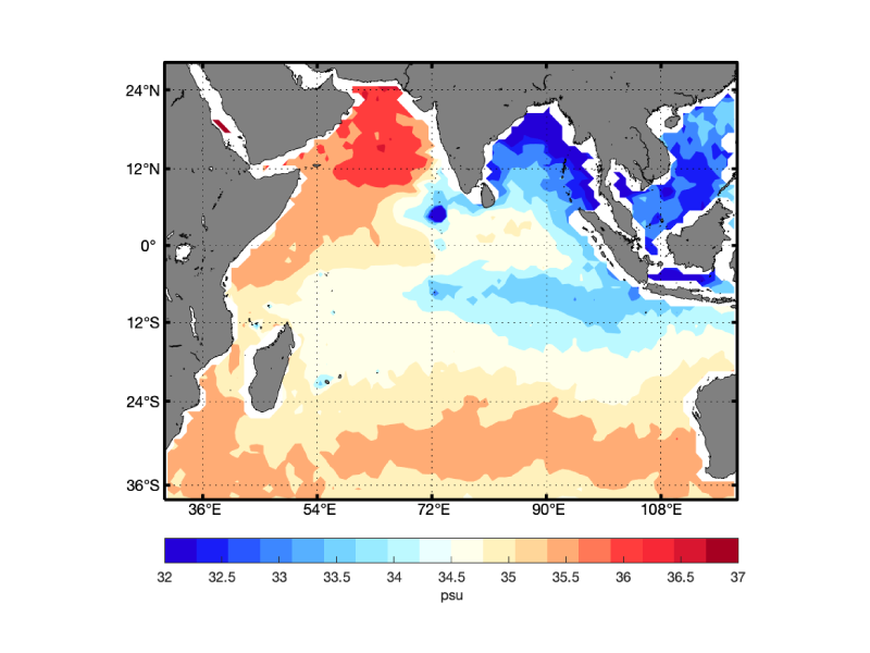 Sea surface salinity of the Indian Ocean