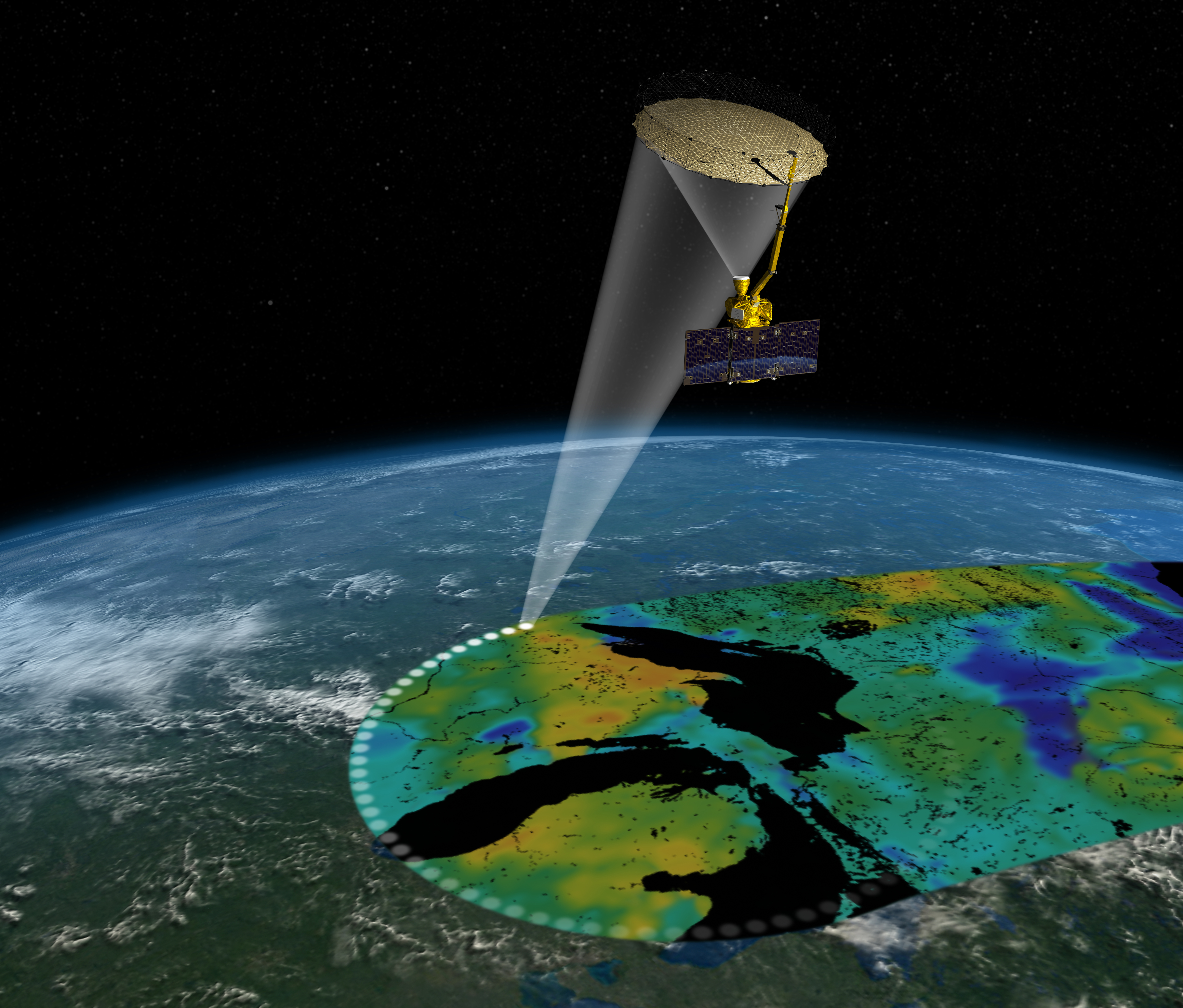 Artist's rendering of the Soil Moisture Active Passive satellite