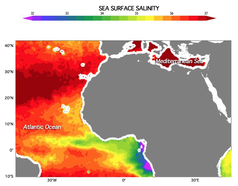 Sea surface salinity off the coast of Africa